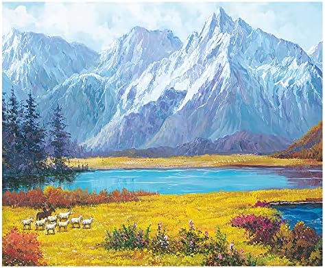Gracefur Пейзаж Живопис на Платното за монтаж на стена Арт - Ръчно Рисувани и 3D Снежна Планина Синьото Езеро