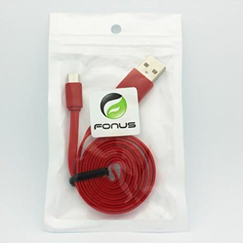 6 фута USB кабел Плосък Червен microUSB Кабел на Зарядно устройство Тел власт е Съвместим с Motorola Moto E5 - Мото