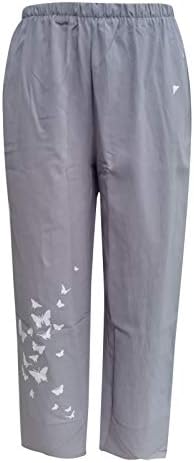 RONGXI Широки Ежедневни Модни Памучни Дамски Ленени Панталони Свободно намаляване с принтом и Панталони Дамски Панталони