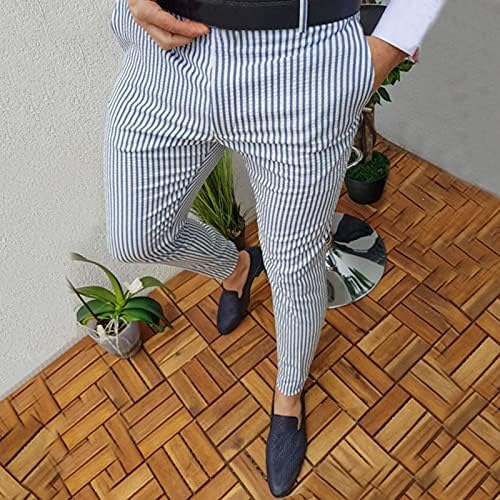 XXBR Каре Бизнес Ежедневни Панталони-молив за мъже, Шарени Тесните Модни Панталони с плоска предна част, Офис Работни Панталони