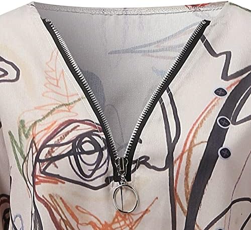 Женствена Рокля-риза FMCHICO, Свободни Блузи с ръкави 3/4 с цип, С Принтом Графити, Нередовен Подгъва, Бельо