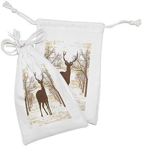 Тъканта, чанта за лов на елен Ambesonne, Комплект от 2 теми, Ретро Силует на Елен в Селски стил, Малка Чанта на съвсем малък