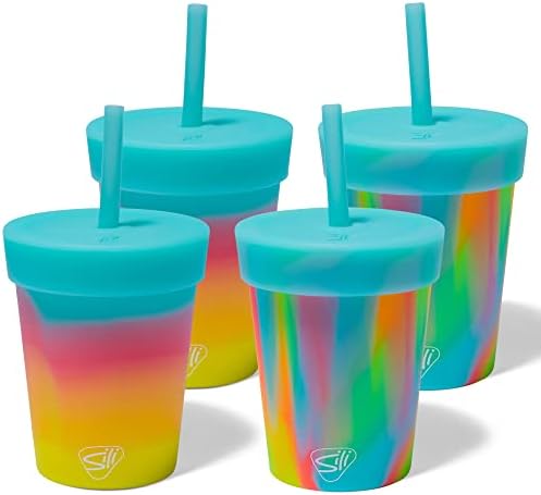 Silipint: Силиконови Детски чаши с соломинкой на 8 унции: 4 опаковки - 2 Sugar Rush и 2 Aurora -Нечупливи, с