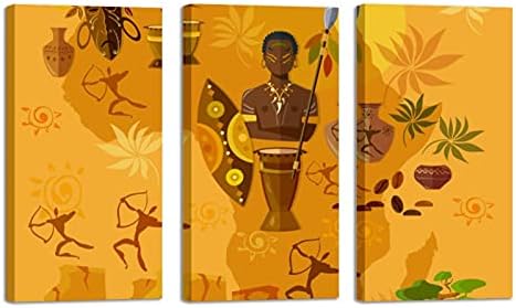 Стенно Изкуство за Всекидневната, Карта на Африка, Култура Племена, Набор от Декоративни картини в Рамка, Декоративни Съвременно Произведение на Изкуството, Готов