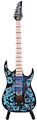 Мини Електрическа китара M4MUSIC, Миниатюрна Китара със Сини Цветя Модел, Коллекционный Музикален Инструмент за куклена Къща,