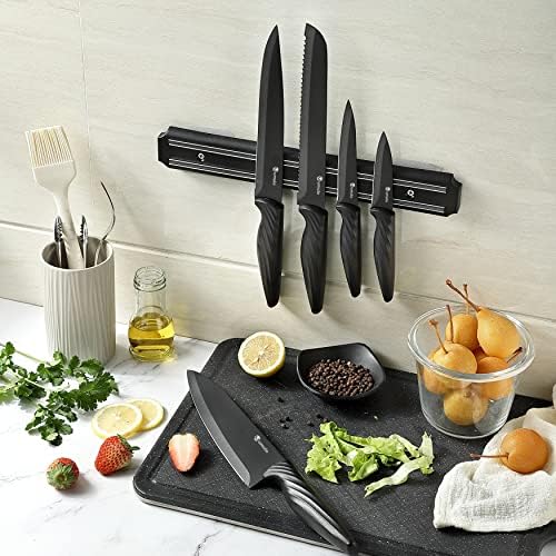 Набор от ножове Mumulo, Черен Комплект кухненски ножове С магнитен държач за ножове, Комплект ножове майстор-готвач от