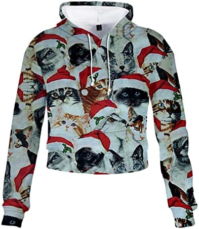 Amiley Christmas Коледна Женски Съкратен Секси Пуловер с принтом Снежен човек с дълъг ръкав, Блузи, блузи