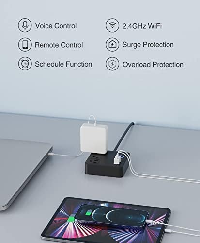 Psu Smart Plug, филтър мрежа Wi-Fi с 3-ма индивидуално Контролирана + Удължител Smart Plug, Двоен изход Wi-Fi, която