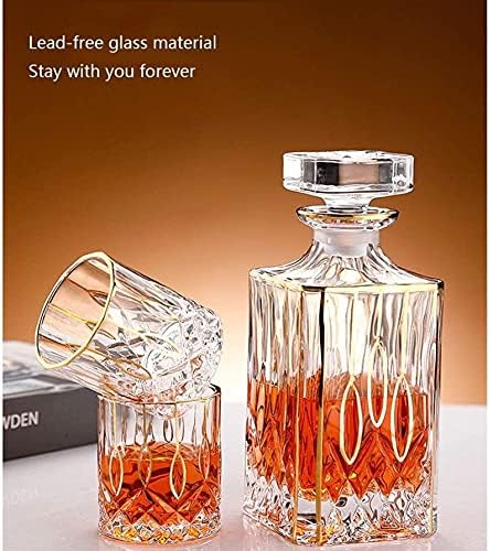 Комплект Стъклени Графинов и Чаши за уиски whisky decantador от 7 теми Ръчно изработени, Стъклена Гарафа ръчна изработка, Отличен подарък за любителите на виното, Резервоар