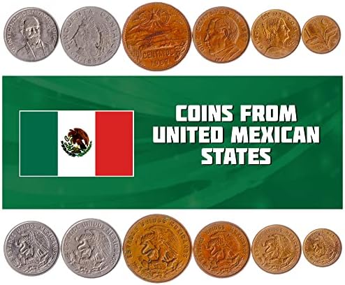 Комплект от 7 монети от Мексико | Колекция от мексикански монети 1 5 10 20 25 50 Centavos 1 песо | В обращение 1964-1969