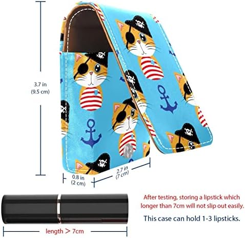 Мини-Козметична Чанта с Изображение на Котва на Пиратски Котки за Тюбиков Червило Кожен Калъф за Червило