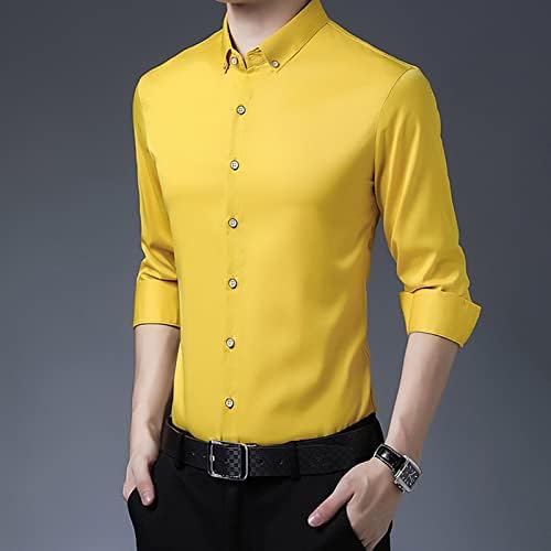 Maiyifu-GJ Стилни Мъжки Ризи с дълъг ръкав, Обикновена Леки Фини Ризи, Класически Бизнес Риза с копчета