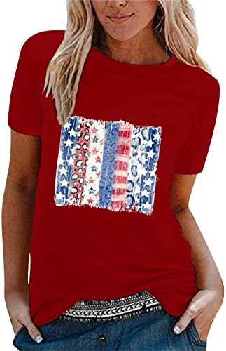 Комплект блузи За Жени, Дамски Ежедневни Тениска с принтом Ден на Независимостта, Звезда, Риза с Къс Ръкав, Без Покрив, Спортна