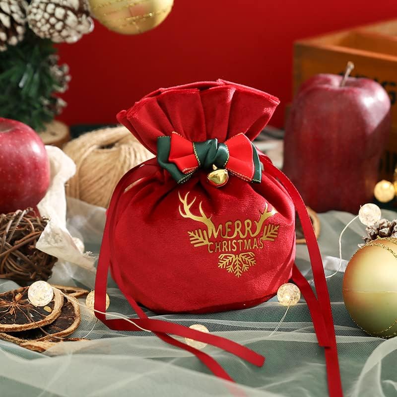 EOFLW Коледна чанта за ябълки, Velvet джоба на съвсем малък, чанта за съхранение на подаръци в навечерието на Коледа,