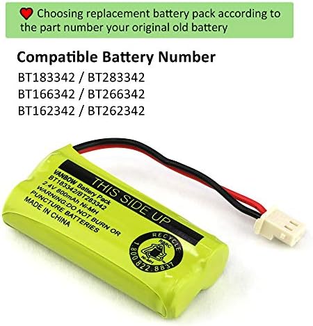 VANBOW BT183342/BT283342 Ni-MH батерия 2,4 На 800 mah, съвместима с батерии за безжични телефони AT & T VTech BT166342/BT266342