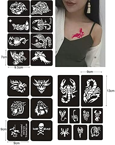 Шаблони за Татуировки с Къна, 10 Листа, Шаблони Временни Татуировки Голям Размер, Шаблони за Къна, за Многократна употреба на Листа за Татуировки по Тялото, за Мъже, М