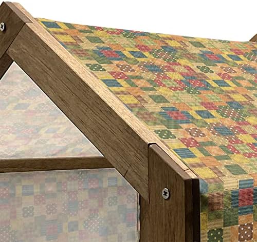 Foldout Геометричен Дървена Къщичка за домашни любимци, Графични и Мозайка Шиене от Квадрати с Различна големина
