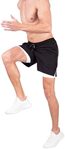 LOUNGEHERO 2 Опаковки Мъжки къси панталони, Шорти за бягане за мъже с Компрессионной подплата, Спортни къси панталони