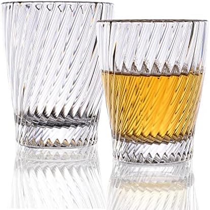 Нечупливи кристални чаши за уиски в ивицата Qaupoee Комплект от 2 чаши за уиски премиум-клас