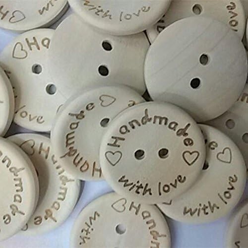 Fangfang 100шт Ръчно изработени 2 Дупки Дървени Копчета За Шиене С Любов Албум За Изрезки САМ Button Занаятите (15