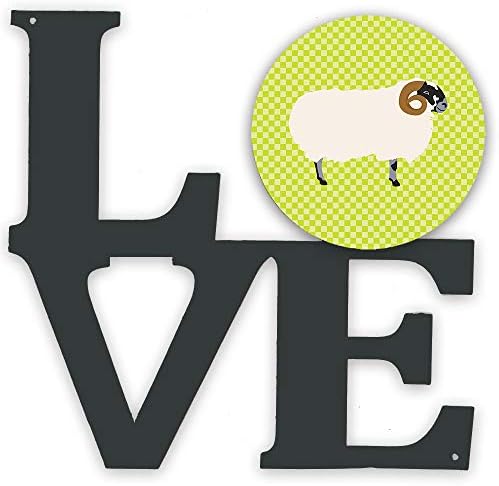 Съкровищата на Каролина BB7799WALV Шотландската Чернолицая Овца Зелена Метална Стенни Модел Love,