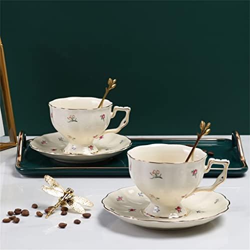 LDCHNH Набор от кафе чаши с фрагменти, чаша и чиния, Керамика английска чаша за чай с голям капацитет, чаша и чиния за френски