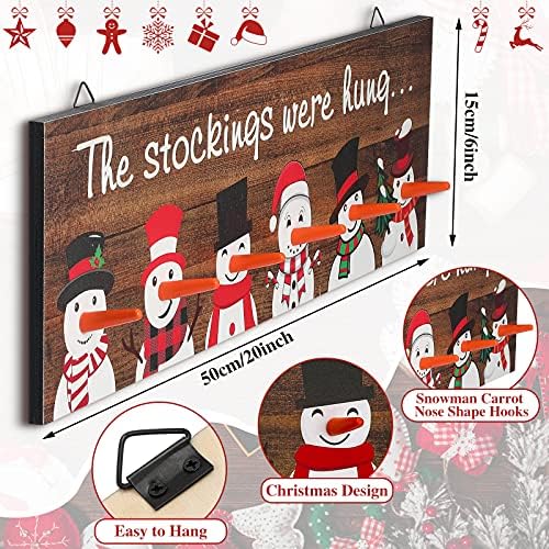 Дървена Коледен Държач за Отглеждане, Стенни Знак във формата на снежни човеци с 6 куки под формата на сок от моркови, на носа, на които са окачени Чорапи, Коледни Кам