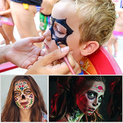 Боя за лице 12 Цвята Комплект за Рисуване на лице и тяло за Хелоуин с Пискюли, Безопасен и Нетоксичен, за Рожден