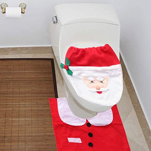 Коледен Калъф за седалката на Тоалетната чиния Cabilock и Комплект Постелки За Баня, Комплект Салфетки Дядо Коледа,