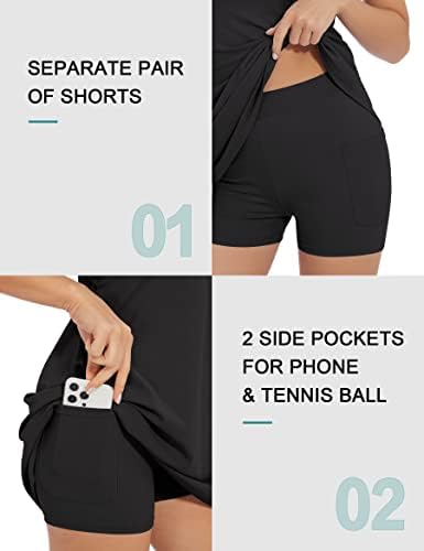 Тенис рокли за жени, Пробег Рокля за тенис с отворен гръб, Вградени Шорти и Бюстгальтером за спортни Тенис Рокля за Голф