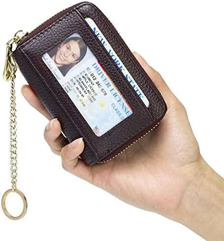 Притежател на кредитна карта imeetu RFID, Малък Кожен Портфейл-Калъф за карта с цип с Подвижна прозорец за идентификация
