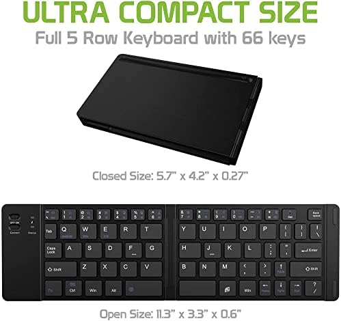 Работи от Cellet Ультратонкая сгъваема безжична Bluetooth клавиатура, съвместима с LG MS323 с поставка за телефон - Акумулаторна клавиатура в пълен размер!