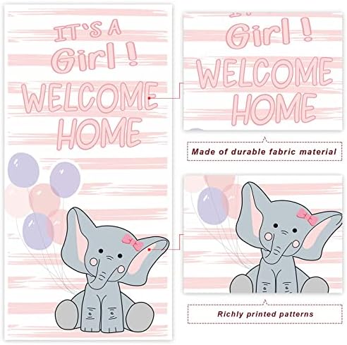 Това Момиче Добре Дошли у Дома Сладък Cartoony Банер с Слон, Украса на Животную Тема, Декор за Момичета, Принцеси,