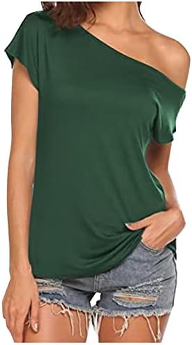 NOKMOPO/ Дамски Тениски С Къс ръкав, Лятна Ежедневни Модни Однотонная Секси Свободна Тениска с наклонен деколте и открити