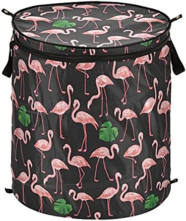 Фламинго Черна Всплывающая Кошница за Дрехи, с Капак Сгъваема Кошница За Съхранение Сгъваема Чанта за Дрехи за Пътуване Детска