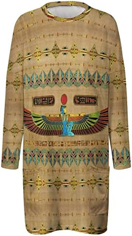 Женствена Рокля-Риза с дълъг ръкав Egyptian Goddess Isis, Всекидневни Топ, Тениски с кръгло деколте и Джобове