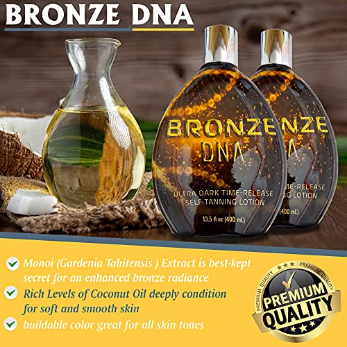 Лосион за тен Bronze DNA Natural без тен – за жени и мъже, без тен – Постепенен автозагар за лек, среден и тъмен тен – Бутилка XL обем 13,5 грама