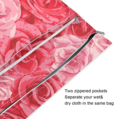 Kigai Roses Мокри и Сухи Чанти за Детски Филтър Непромокаеми Пелени за Многократна употреба Мокри чанти с 2 Джоба с Цип за