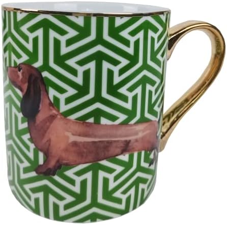 Кафеена Чаша AFISH Сладък Puppy обем 14 Грама с Блюдцем, Позлатени Чаши, Керамични чаши Чай (Зелен)