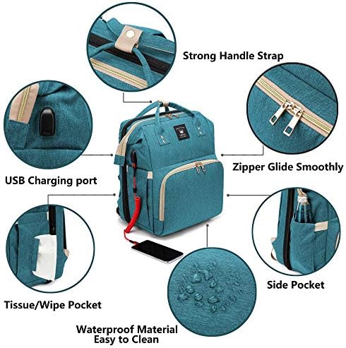 Раница-чанта за памперси Lamroro, Чанти за смяна на пелени, Мултифункционален Пътен Раница с устройство за съблекални,