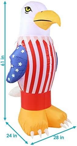 5-Футовое Патриотичното надувное украса Sunnydaze - Spirit The Patriotic Inflatable Eagle - Надувное украса с подсветка на закрито / на открито на 4 юли, или на Деня на паметта