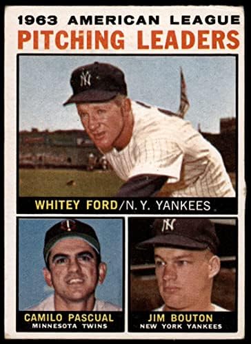 1964 Начело 4 Списък на лидери накланяме whitey Ford / Camilo Паскуал / Джим Пъпка Янкис / Туинс (Бейзболна картичка) (Без