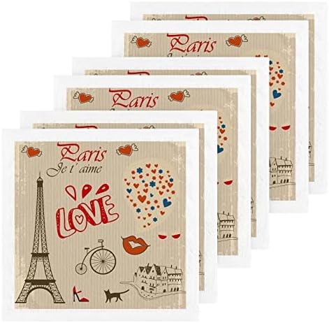 Комплект кърпички за миене на съдове ALAZA Vintage Paris Eiffel Tower на Doodle - Опаковка от 6 Памучни Кърпички