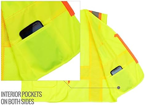 (Комплект от 5) Двуцветен жилетка повишена видимост Troy Safety 9812 със светлоотразителни ивици и джобове - Стандарт ANSI/ISEA - Клас 2 (3XL, неоново жълто)