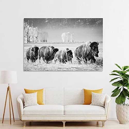 Американските Равнини Бизони Плакат с животни, Реколта черно-бели отпечатъци върху Платно Животни Щампи Домашни
