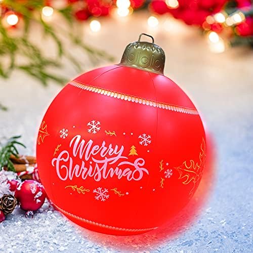 Огромна Надуваема Коледна топка от PVC с подсветка, 24-Инчов Голям Открит Коледен Надуваем Балон от PVC с Акумулаторна