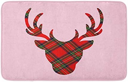 Topyee Декор за Баня, 24 X 16 килимче за баня Концепцията за Коледен празник на Глава на Елен в шотландскую клетка и Пастелно