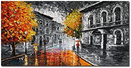 Боядисване с градския пейзаж Диату, Голяма Абстрактна Стенни картина върху Платно, 24x48 инча, Модерна Живопис,