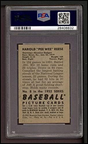 1952 Боуман # 8 Пиш Пиш Рийз Бруклин Доджърс (Бейзбол карта) PSA PSA 6.00 Доджърс