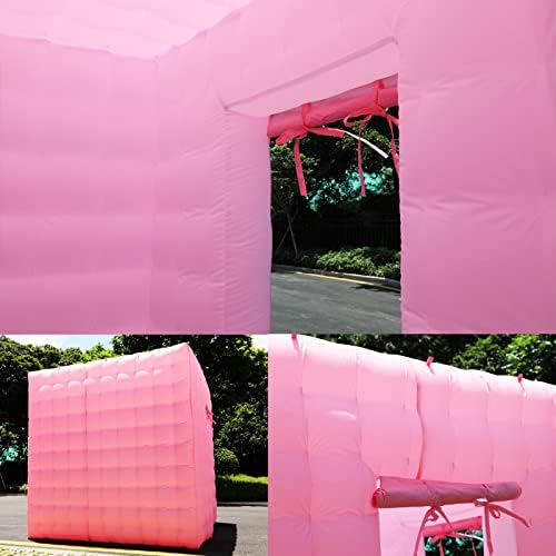 Надуваема Фотобудка с 2 Врати, Голяма Розова Надуваема палатка Xmaybang (8,2 x 8,2 фута) с led подсветка, вътрешна